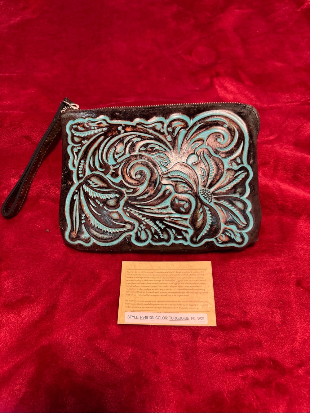 Patricia Nash Cassini  Tooled Turquoise Leather Wristlet